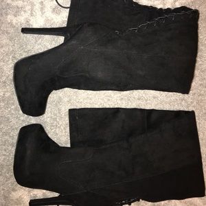Thigh high suede heeled boots